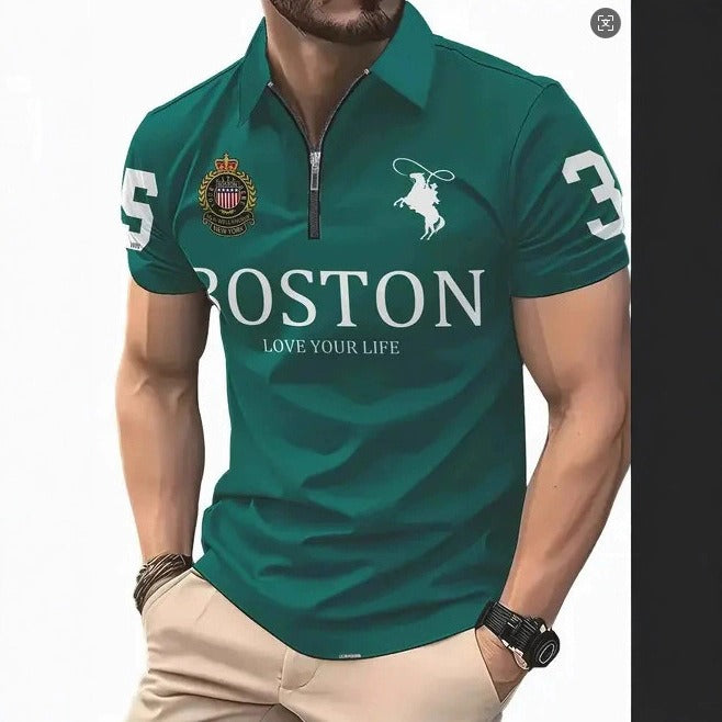 Men's 3D Digital Print Zip-Up Polo Shirt - Nara's Shop