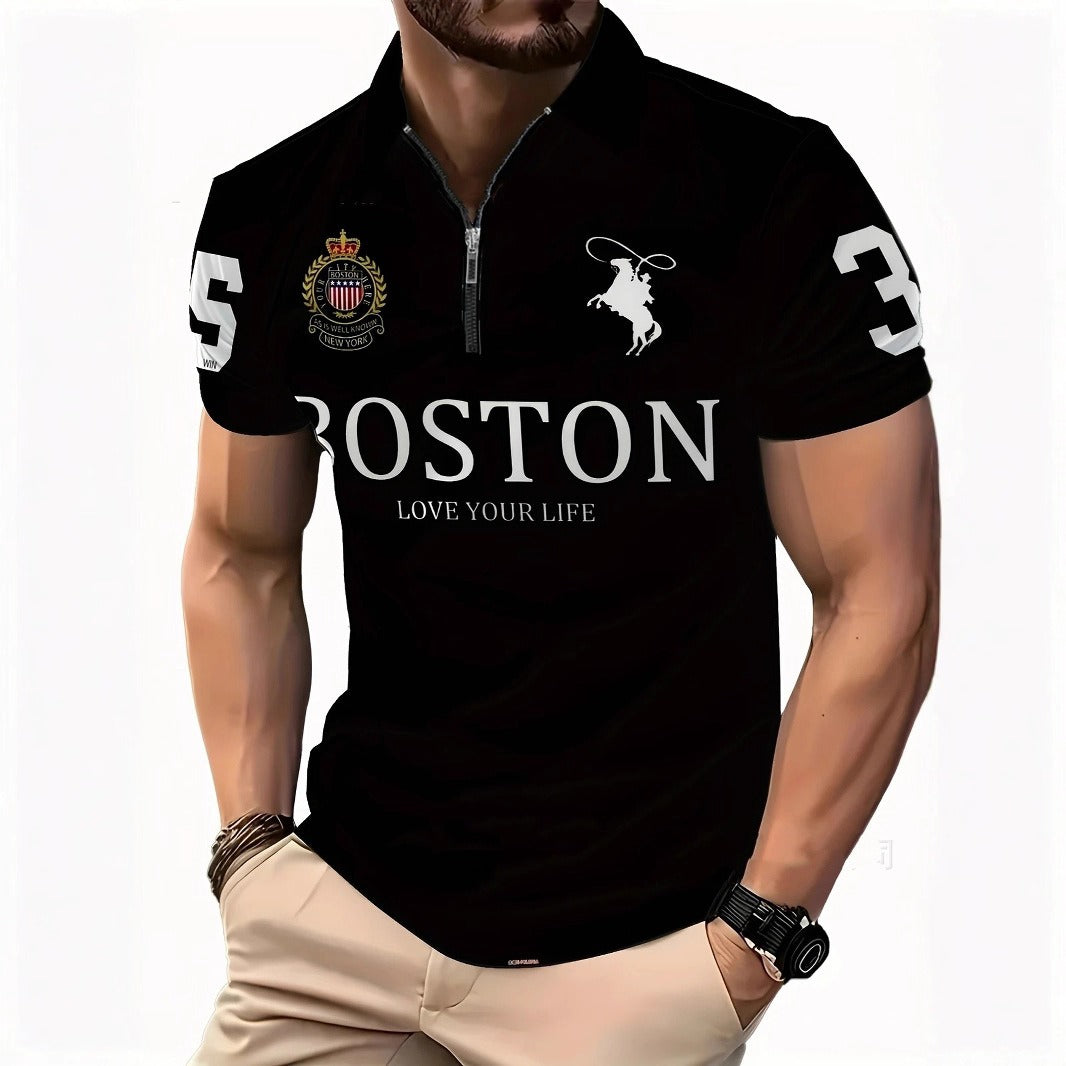 Men's 3D Digital Print Zip-Up Polo Shirt - Nara's Shop