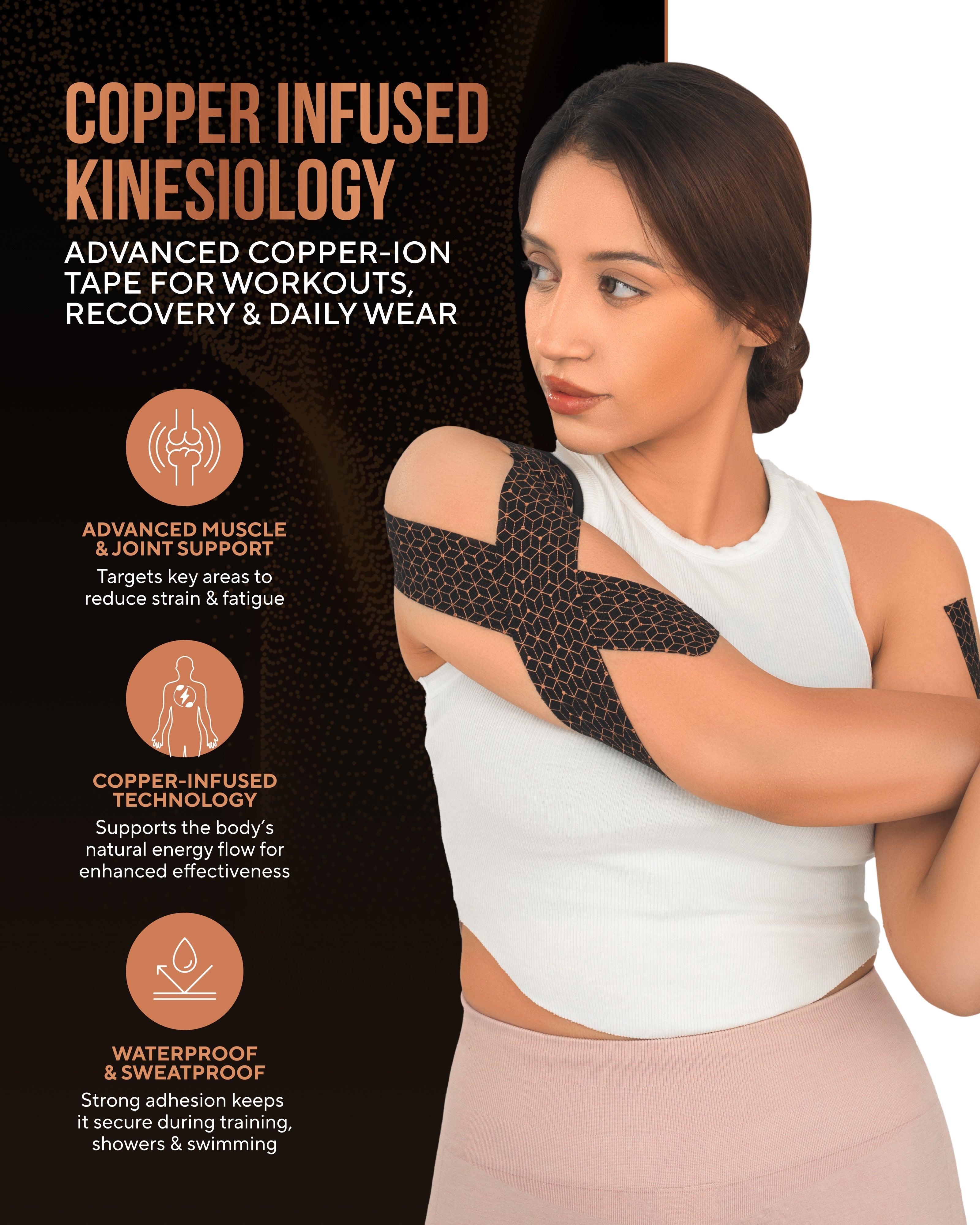 Copper Infused Kinesiology Tape – 2 Rolls (40 Precut Strips) - Nara's Shop
