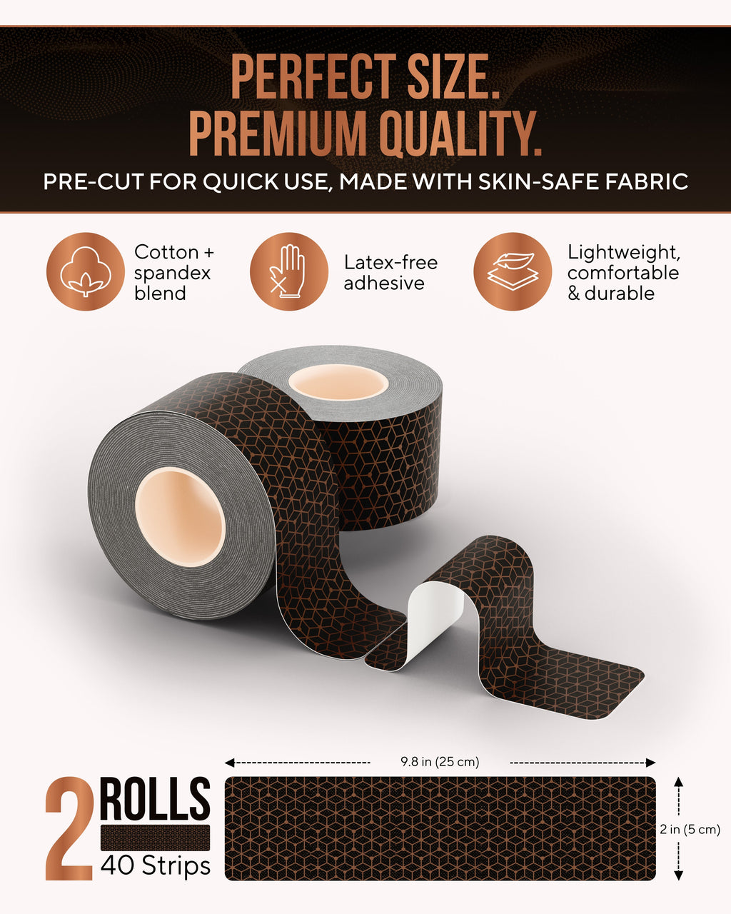 Copper Infused Kinesiology Tape – 2 Rolls (40 Precut Strips) - Nara's Shop