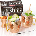 Moscow Mule Copper Mugs - Set of 2 - 100% HANDCRAFTED - Food Safe Pure Solid Copper Mugs - 16 oz Gift Set with BONUS - Highest Quality Cocktail Copper - Nara's Shop