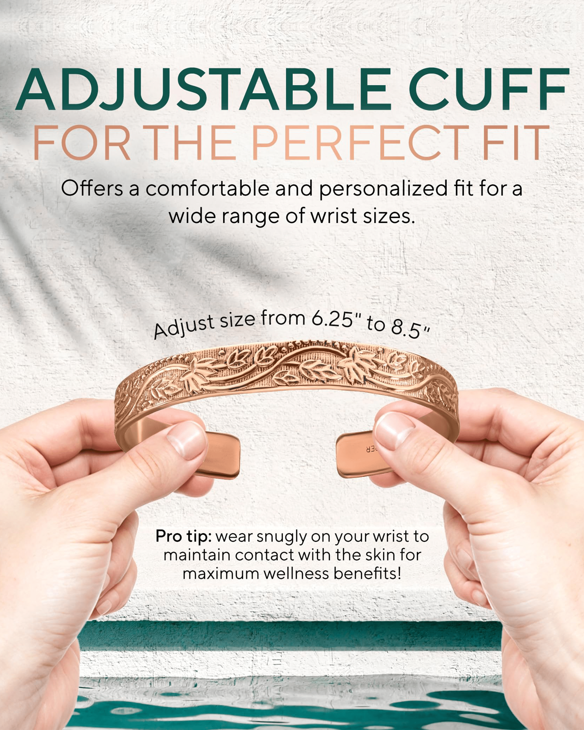 Pure Copper Cuff Bracelet for Women – Floral - Nara's Shop