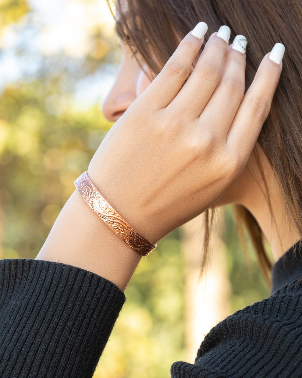 Pure Copper Cuff Bracelet for Women – Floral - Nara's Shop