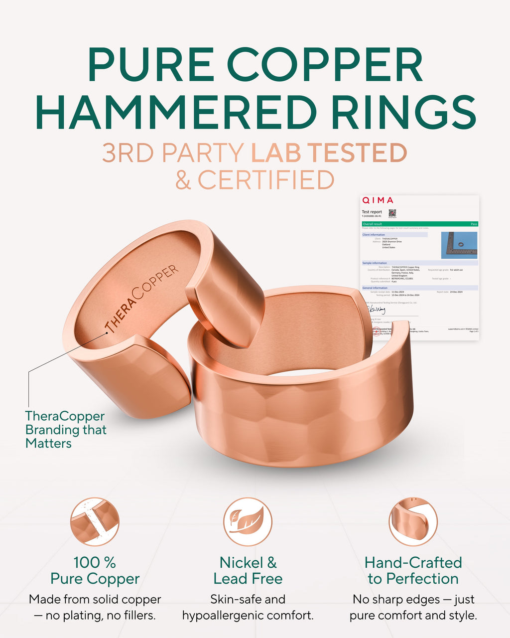 Pure Copper Rings – Hammered (10mm) - Nara's Shop