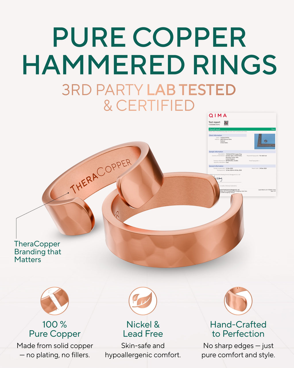 Pure Copper Rings – Hammered (6mm) - Nara's Shop